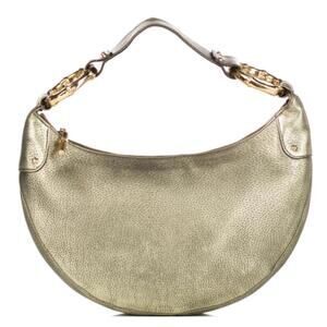 Gucci Gold Pebbled Leather Bamboo Ring Hobo Bag